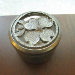 Vintage Pewter round box with Dogwood lid
